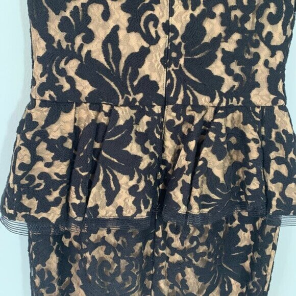 Tadashi Shoji sleeveless lace overlay black nude fitted peplum pencil dress - Picture 5 of 10